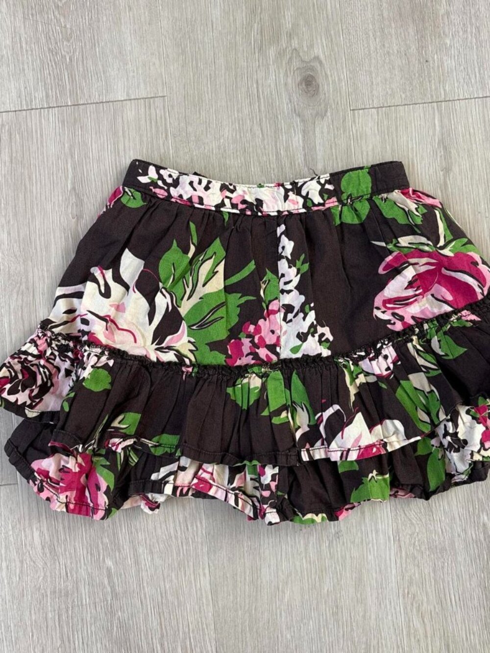 Gap Girls Size 6 Floral Ruffle Skirt Brown Pink Green White Tiered